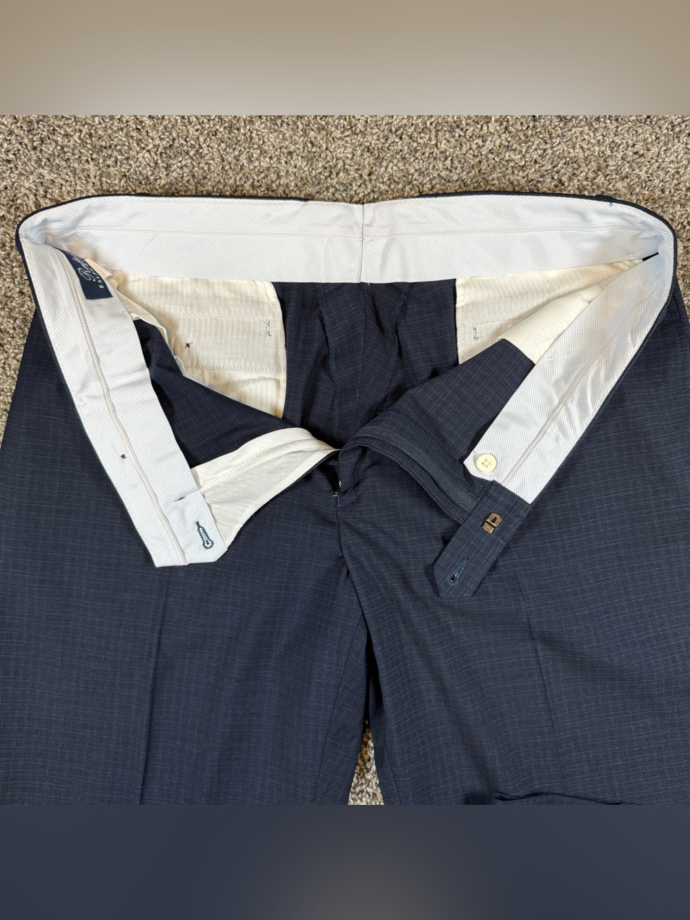 Ralph Ralph Lauren Mens 38x32 Navy Plaid Trousers Flat Front Dress Pants Slacks - Picture 3 of 9